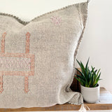 Grey With Lilac and Coral Cactus Silk Cushion