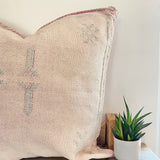 Very Faded Pink With Blue Cactus Silk Cushion
