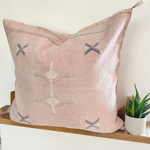 Very Faded Pink and Mint Cactus Silk Cushion