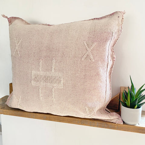Very Faded Pink and White Cactus Silk Cushion