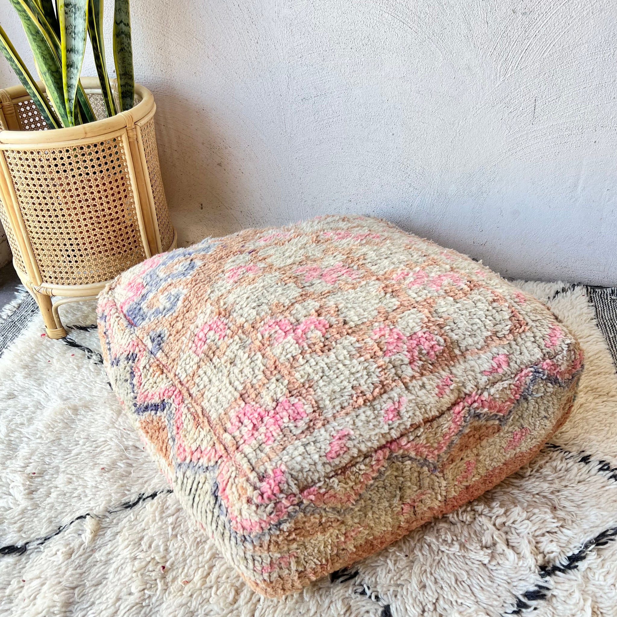 CLEARANCE - Beige and Faded Peach Moroccan Floor Cushion